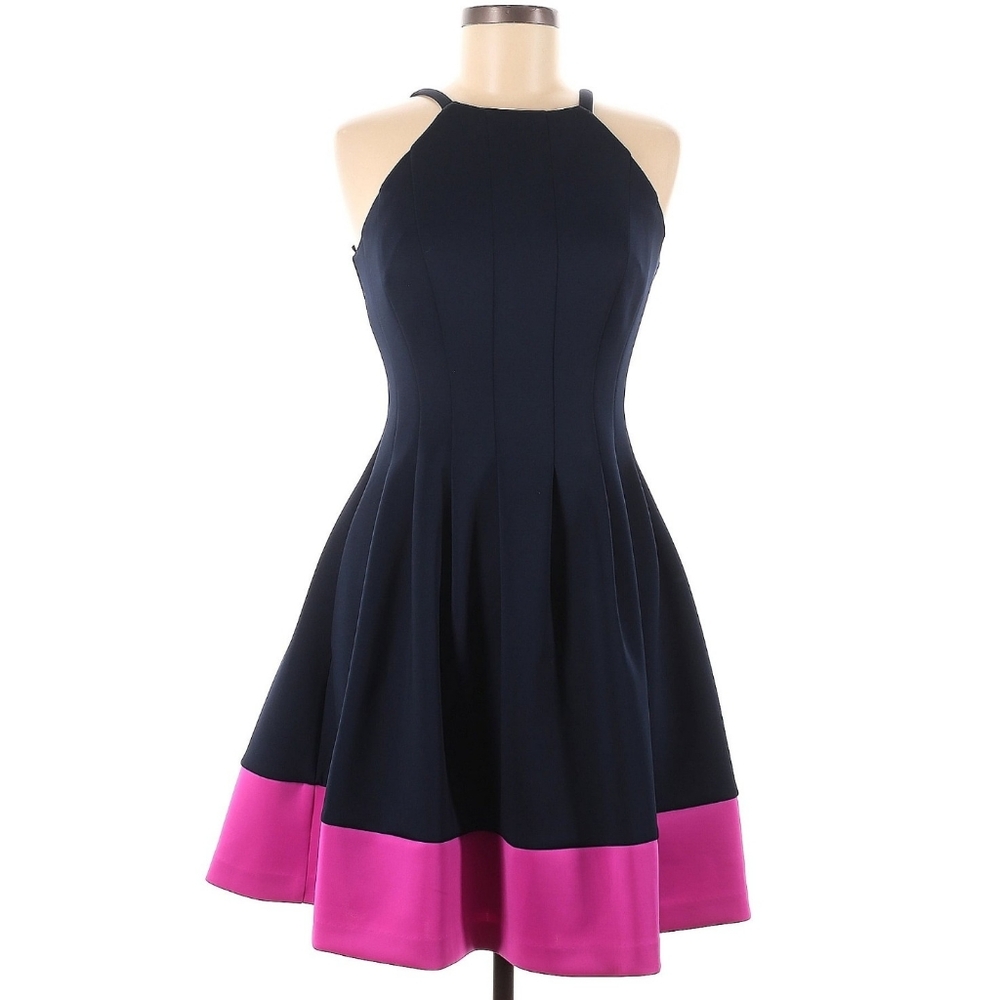 Elegant Navy and Pink Halter Dress